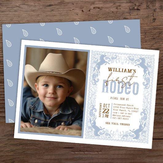 Dusty Blue First Rodeoフォト招待状 – 西部 招待状