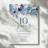 Dusty Blue Floral 10th Wedding Anniversary 招待状