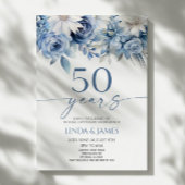 Dusty Blue Floral 50th Wedding Anniversary 招待状
