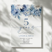 Dusty Blue Floral 5th Wedding Anniversary 招待状