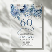 Dusty Blue Floral 60th Wedding Anniversary 招待状