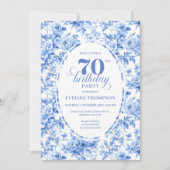 Dusty Blue Floral 70th Birthday Invitation 招待状 (正面)