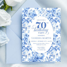 Dusty Blue Floral 70th Birthday Invitation 招待状
