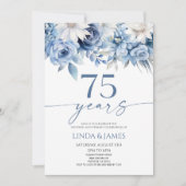 Dusty Blue Floral 75th Wedding Anniversary 招待状 (正面)
