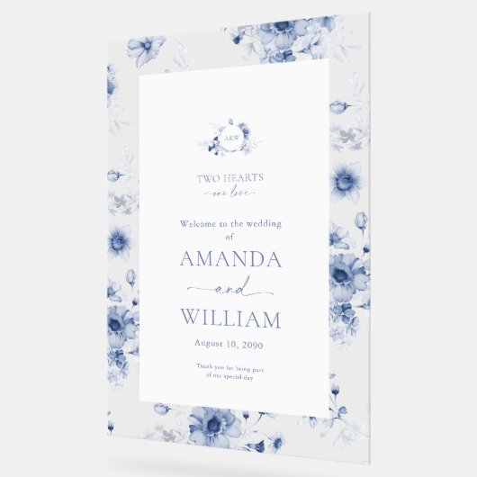 Dusty Blue Floral Acrylic Welcome Sign アクリルサイン (傾斜)