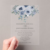 Dusty Blue Floral and Grey Acrylic Invitation アクリル招待状 (インサイチュ (ポータブル))