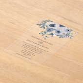 Dusty Blue Floral and Grey Acrylic Invitation アクリル招待状 (レイダウン)