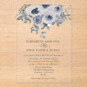 Dusty Blue Floral and Grey Acrylic Invitation アクリル招待状 (正面)