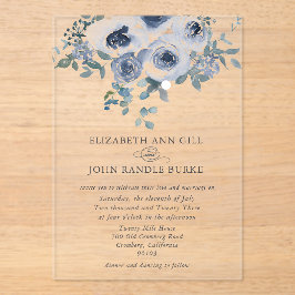 Dusty Blue Floral and Grey Acrylic Invitation アクリル招待状
