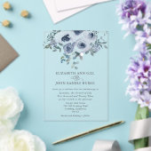 Dusty Blue Floral and Grey Acrylic Invitation アクリル招待状 (インサイチュ (ウェディング))
