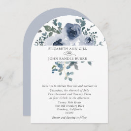 Dusty Blue Floral and Grey Arch Wedding Invitation 招待状