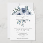 Dusty Blue Floral and Grey Arch Wedding Invitation 招待状 (正面)