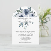 Dusty Blue Floral and Grey Arch Wedding Invitation 招待状 (スタンド正面)
