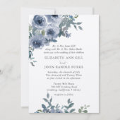 Dusty Blue Floral and Grey Formal Wedding Invite 招待状 (正面)