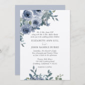 Dusty Blue Floral and Grey Formal Wedding Invite 招待状 (正面/裏面)