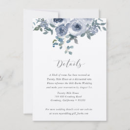 Dusty Blue Floral and Grey Wedding Details Card ノートカード