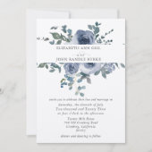 Dusty Blue Floral and Grey Wedding Invitation 招待状 (正面)