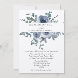 Dusty Blue Floral and Grey Wedding Invitation 招待状