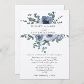 Dusty Blue Floral and Grey Wedding Invitation 招待状 (正面/裏面)