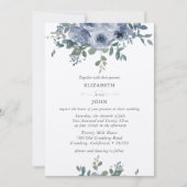 Dusty Blue Floral and Grey Wedding Invitation 招待状 (正面)