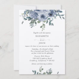 Dusty Blue Floral and Grey Wedding Invitation 招待状