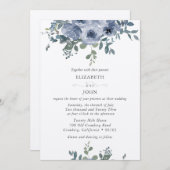 Dusty Blue Floral and Grey Wedding Invitation 招待状 (正面/裏面)