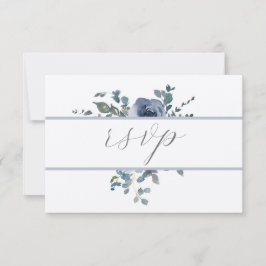 Dusty Blue Floral and Grey Wedding RSVP 招待状