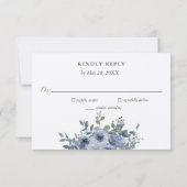 Dusty Blue Floral and Grey Wedding RSVP 招待状 (裏面)