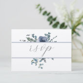 Dusty Blue Floral and Grey Wedding RSVP 招待状 (スタンド正面)
