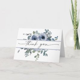 Dusty Blue Floral and Grey Wedding Thank You Card サンキューカード