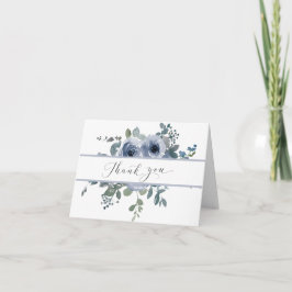 Dusty Blue Floral and Grey Wedding Thank You Card サンキューカード