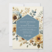 Dusty Blue Floral Autumn Wedding 招待状 (正面)