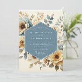 Dusty Blue Floral Autumn Wedding 招待状 (スタンド正面)