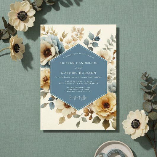 Dusty Blue Floral Autumn Wedding 招待状