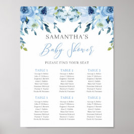 Dusty Blue Floral Baby Shower Seating Chart Sign ポスター