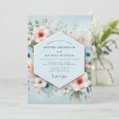 Dusty Blue Floral Bliss Wedding 招待状 (スタンド正面)