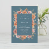 Dusty Blue Floral Bloom Wedding 招待状 (スタンド正面)