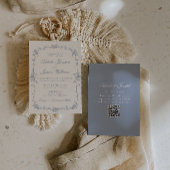 Dusty Blue Floral Boho Botanical QR Code Wedding 招待状