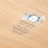 Dusty Blue Floral Boho Pampas Wedding アクリル招待状 (レイダウン)