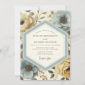 Dusty Blue Floral Botanical Wedding 招待状 (正面)