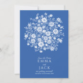 Dusty Blue Floral Bouquet Save the Date Card セーブザデート (正面)