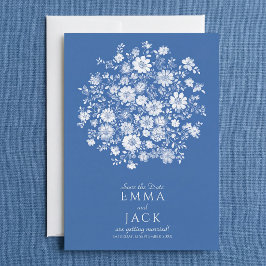 Dusty Blue Floral Bouquet Save the Date Card セーブザデート