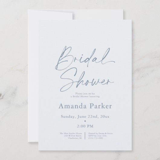 Dusty Blue Floral Bridal Shower  招待状 (正面)