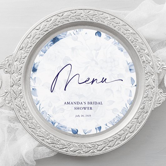 Dusty Blue Floral Bridal Shower Menu メニュー