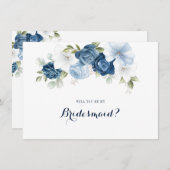 Dusty Blue Floral Bridesmaid Proposal Card 招待状 (正面/裏面)