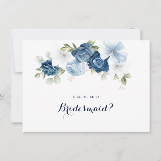 Dusty Blue Floral Bridesmaid Proposal Card 招待状 (正面)