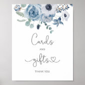 Dusty blue floral cards and gifts poster ポスター (正面)