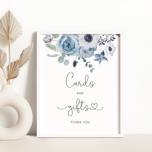 Dusty blue floral cards and gifts poster ポスター