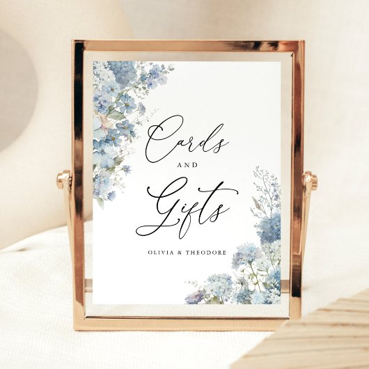 Dusty Blue Floral Cards and Gifts Wedding Table 台座サイン
