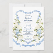 Dusty Blue Floral Crest Bridal Shower 招待状 (正面)